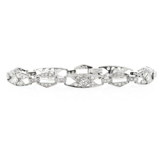 Vintage Diamond Platinum Elegant Geometric Link Bracelet-Dover Jewelry