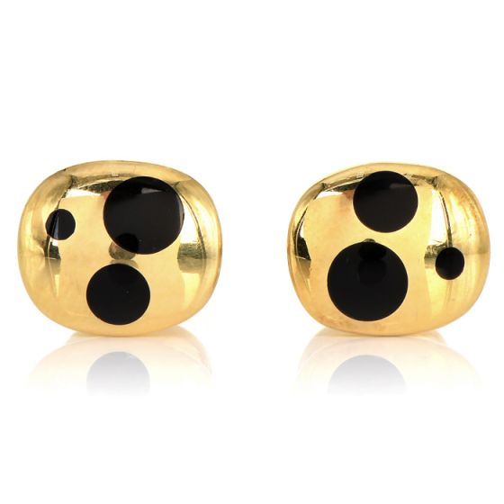 Vintage Retro Onyx 18K Yellow Gold Black Dot Tuxedo Cufflinks