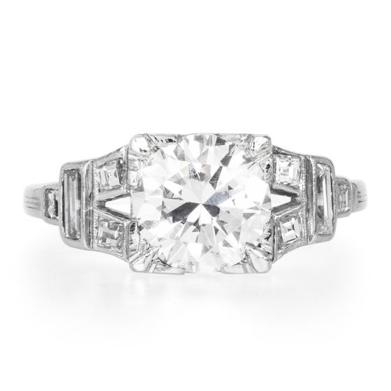 GIA 1.42 Carat Diamond Platinum Vintage Deco Engagement Ring