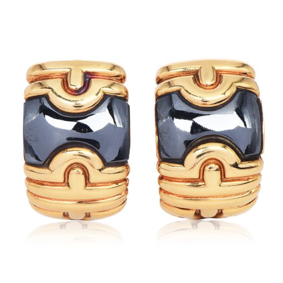 Bvlgari Parentesi 18K Yellow Gold Hematite Hoop Earrings