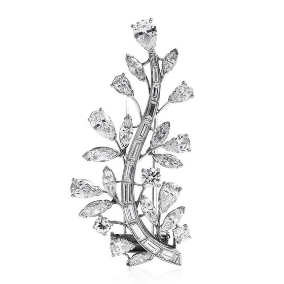 CARTIER Vintage 6.50cts Diamond Platinum Botanical Pin - Dover Jewelry