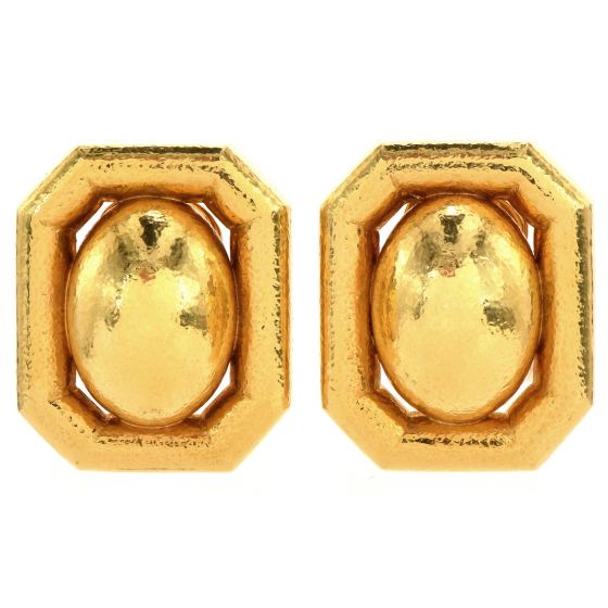 David Webb Chic Hammer finish 18K Yellow Gold Dome Clip On Earrings 