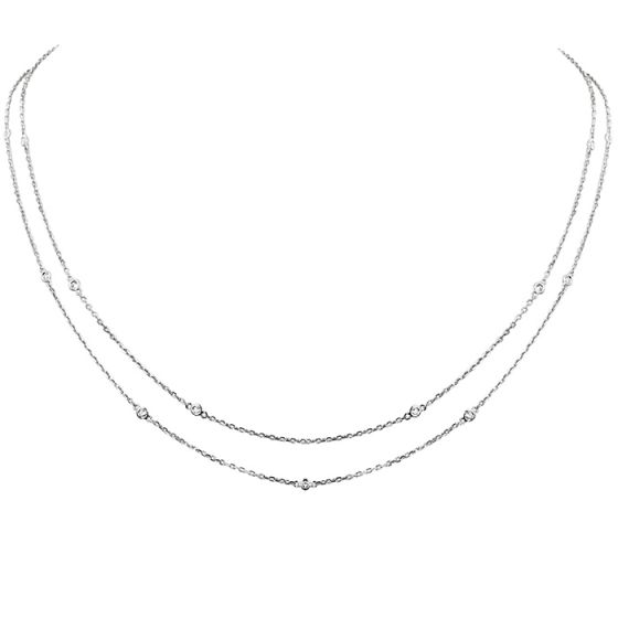 32 Inches Long  Diamond By Yard 14k White Gold Necklace