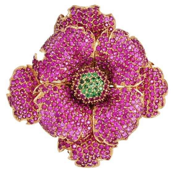 Sonia Bitton Pink Sapphire & Tsavorite 14K Flower Brooch-Dover Jewelry