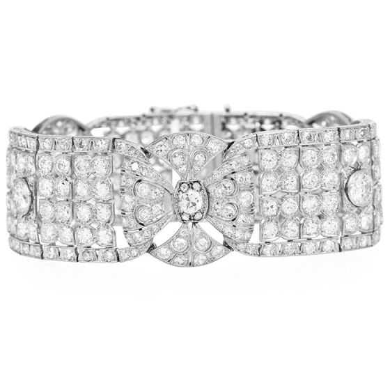 Estate 16.02cts Diamond Platinum Royal Wide Bracelet-Dover Jewelry
