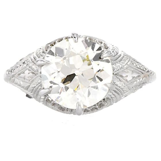 Vintage 2.93cts  Old European Diamond Gold  Engagement Ring 