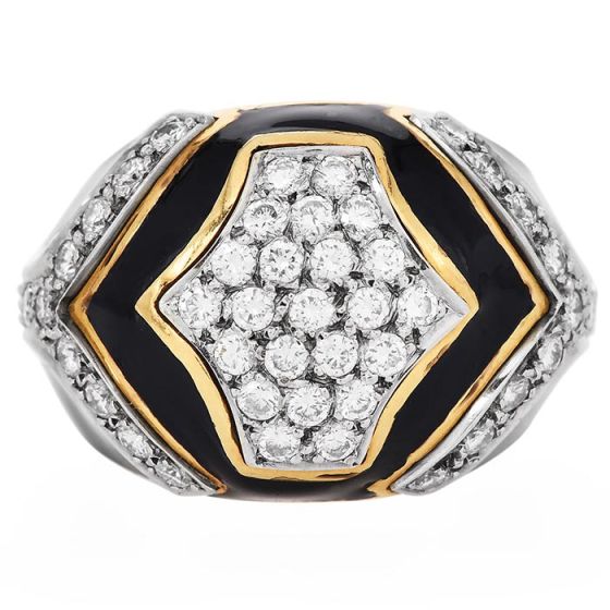 Estate Diamond Onyx 18K Gold Dome Statement Ring- Dover Jewelry
