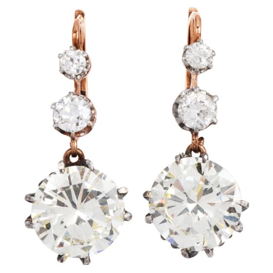 Vintage 9.43 Carat Round Diamond 18k Gold Dangling Earrings|Dover Jewelry|