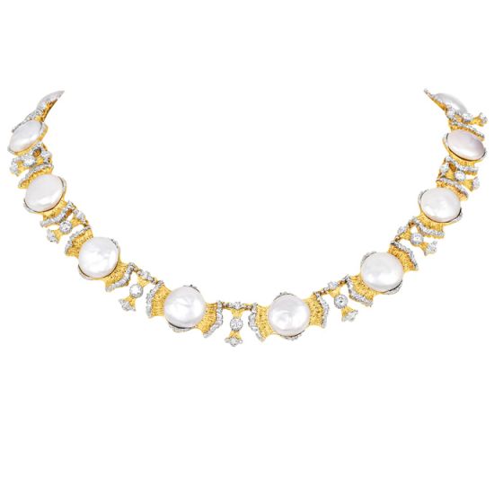 Vintage Buccellati 18k diamond Pearl Choker Gold Necklace|Dover Jewelry|