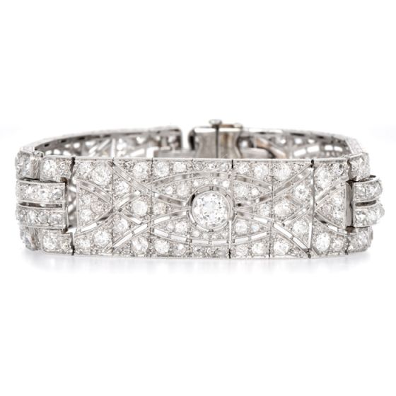Vintage Art Deco 14.75cts Diamond Platinum Wide Link Bracelet 