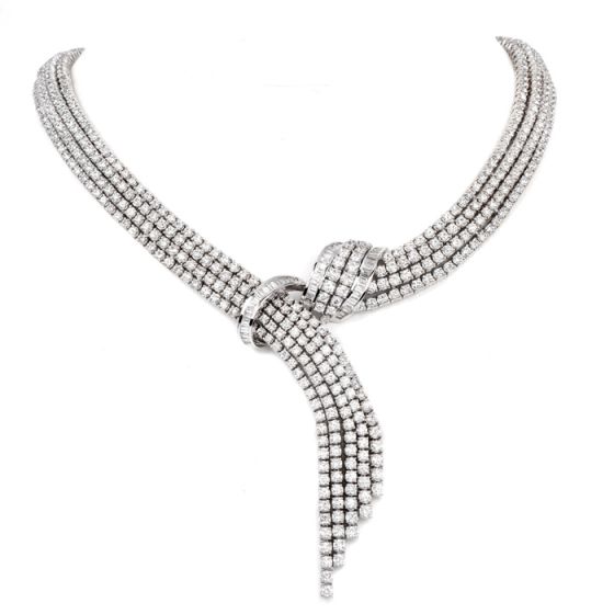 Estate Couture Diamond 45.80cts 18K Gold Scarf Necklace 