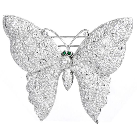 Estate Butterfly Brooch Pendant Platinum Diamond 10.90cts Emerald|DoverJewelry|