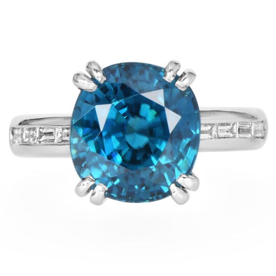 GIA 9.70cts Blue Zircon Diamond Platinum Cushion Engagement Ring|Dover Jewelry|