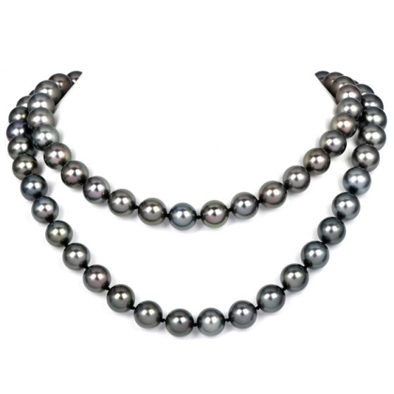 Long 13-10mm South Sea Pearl Diamond Round Gold Clasp Necklace