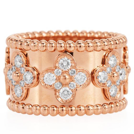 Van Cleef & Arpels Perlée Clover Diamond 18K Rose Eternity Ring-Dover Jewelry