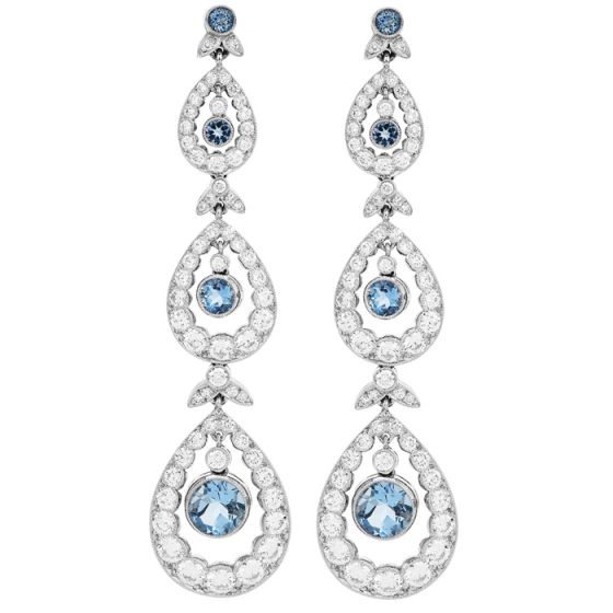 Tiffany & Co. Aquamarine Diamond Platinum Dangle Drop Earrings-Dover Jewelry
