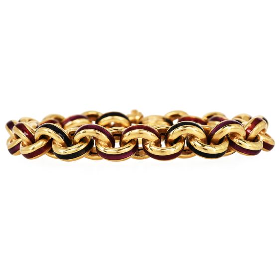 Italian Circular 18K Yellow Flexible enameled Link Bracelet