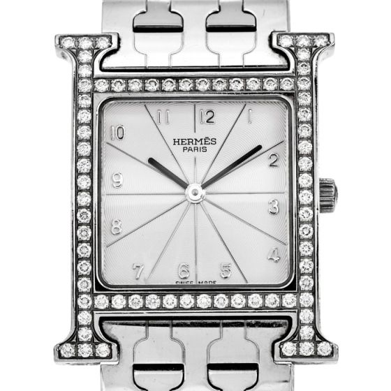 Hermes HH1.530  H Watch Diamond Bezel Stainless 35mm l Dover Jewelry