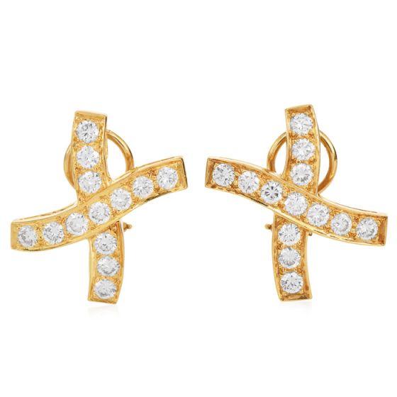 Estate Natural 3.38 Carat Diamond 18K Crisscross Statement Earrings |DoverJewelry|