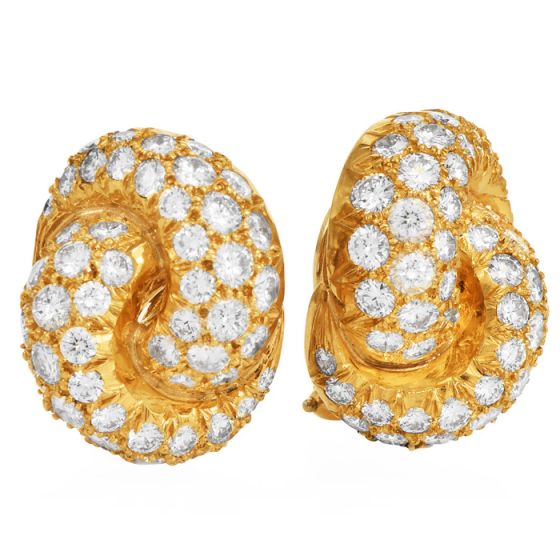 Estate 4.50 Carat Diamond 18K Gold Intertwined Clip-On  Earrings-Dover Jewelry