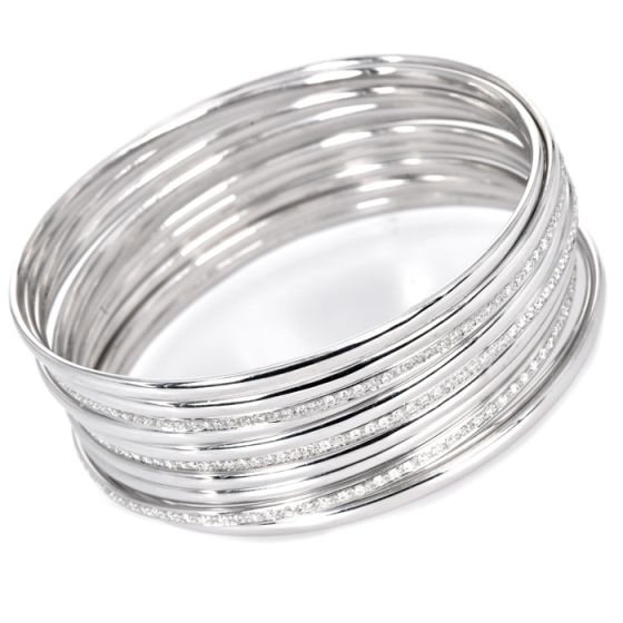 Vintage Retro 18K White Gold 11 Stacking Diamond Bangle Bracelets
