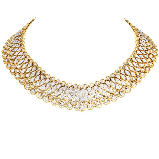 Estate 9.36carats Diamond 18K Gold Mesh Choker Statement Necklace 