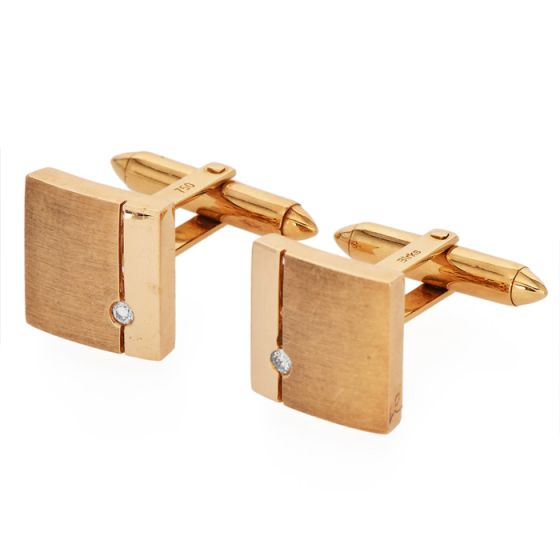 Vintage BIRKS 18K Yellow Gold Diamond Square Men Cufflinks|Dover Jewelry|