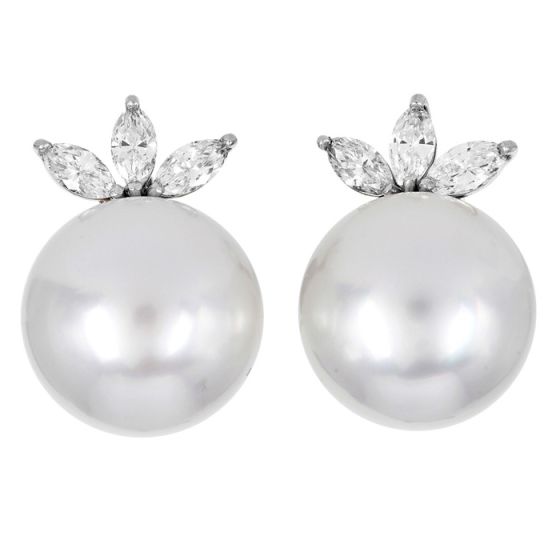 17mm Southsea Pearl Platinum 18K Gold Statement Earrings
