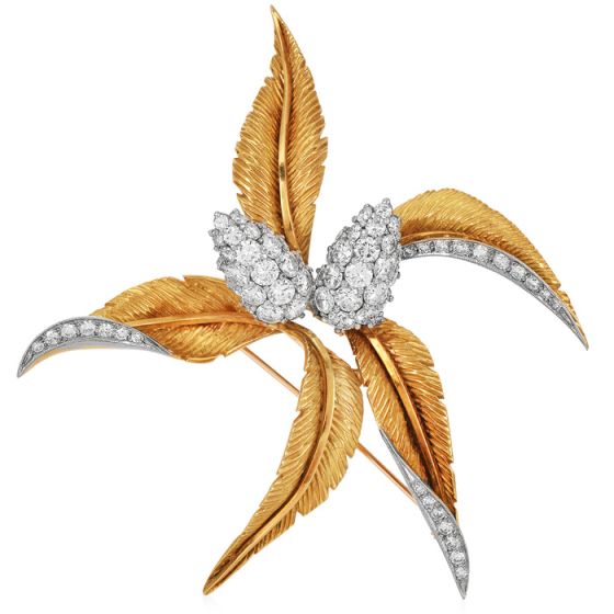 Vintage 6.46cttw Diamond 18K Gold Corn Stalk Flair Brooch|Dover Jewelry|