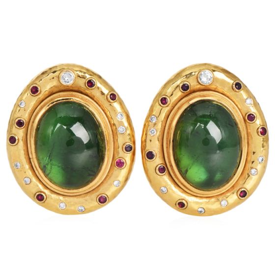 1970S Peridot 18K Gold Cabochon Textured Statement Earrings|Dover Jewelry|