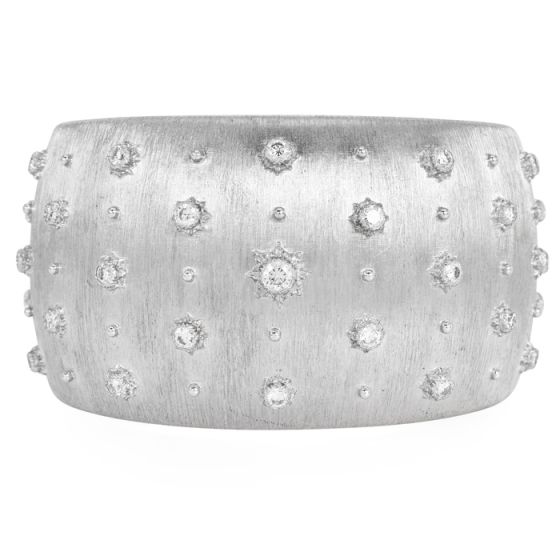 Vintage Buccellati 2.75cts Diamond 18K White Gold Rigato Tulle Cuff Bracelet