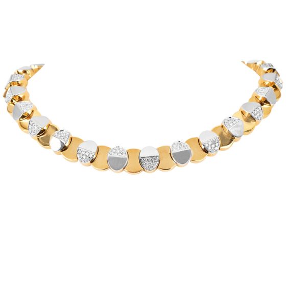 Estate 4.68ctts Diamond 18K Two Tone Oval Link Choker Necklace