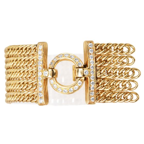 18K Yellow Gold Diamond Multi-Row Curb Chain Bracelet