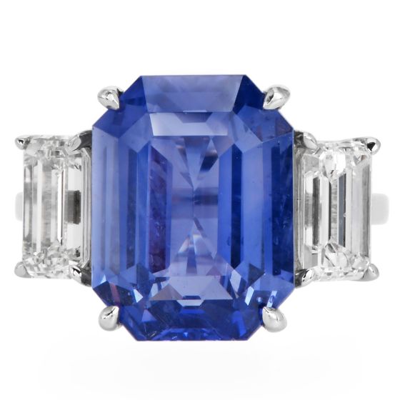 GIA 11.27 Carat Ceylon Sapphire & Diamond Three-Stone Engagement Ring 