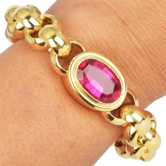 Tiffany & Co. Paloma Picasso Pink Tourmaline 18K Gold Statement Bracelet|Dover Jewelry|