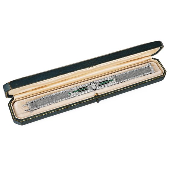 Antique Art Deco Diamond Emerald Onyx Platinum Mesh Bracelet|dover Jewelry|