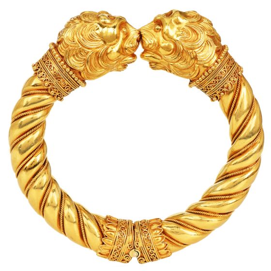 Vintage  Lion’s Head 22K Yellow Gold Cuff Bangle Bracelet