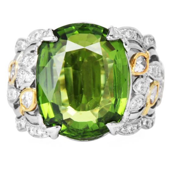GIA 20.51ct Peridot Diamond Platinum & 18K Gold Statement Ring