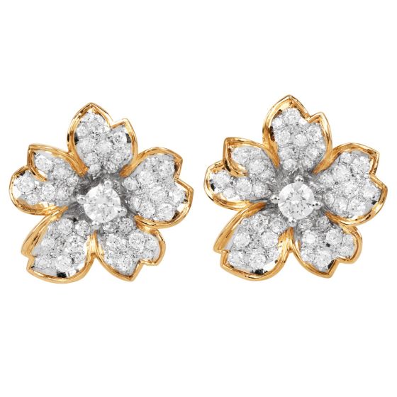 1980s 3.00 carat Diamond Platinum Gold Flower Earrings|Dover jewelry|