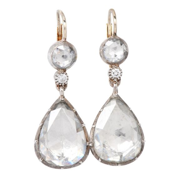 Vintage Rose Cut 7.80 Carats Diamond Gold Dangle Drop Earrings 