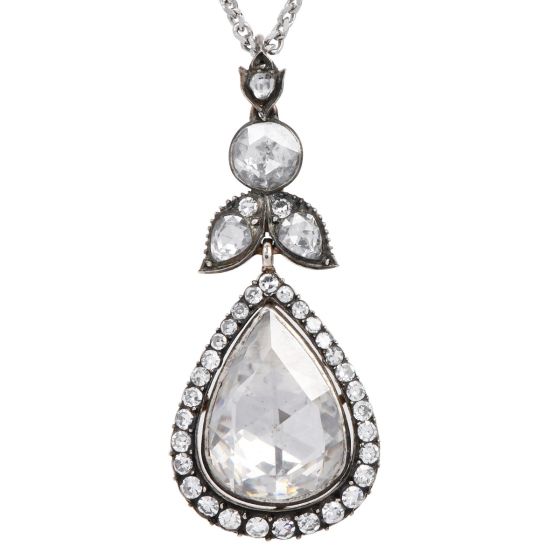 Vintage 6.10cts Teardrop Rose Cut Diamond Gold Silver Pendant Necklace 