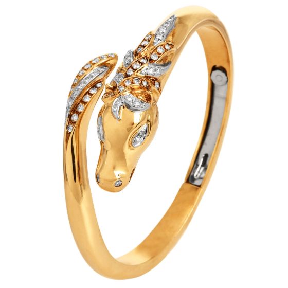 Estate 18K Gold Diamond Horse Bangle Bracelet
