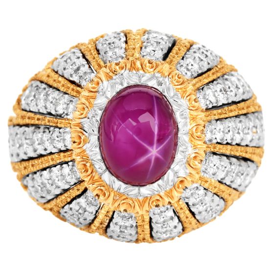 Mario Buccellati GIA No-Heat Burma Ruby & Diamond Dome Cocktail Ring – Platinum & 18K Gold