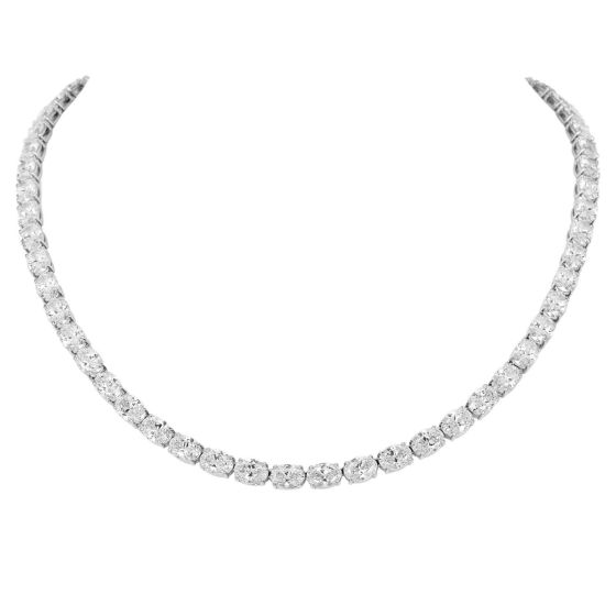 GIA 29.69 carats D SI1 Diamond Platinum Oval Brilliant Cut Tennis Necklace|Dover Jewelry|                                                                                            