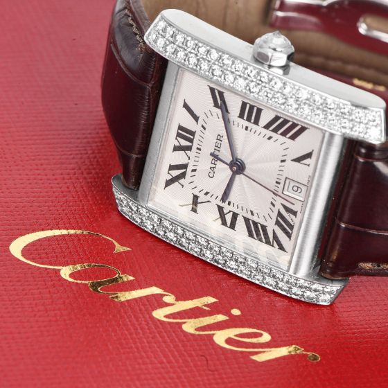 Cartier Tank Française 2366 33mm 18K Diamond Watch Box Papers