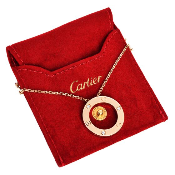Cartier LOVE Pendant – 3 Diamonds, 18K Rose Gold, Iconic Design