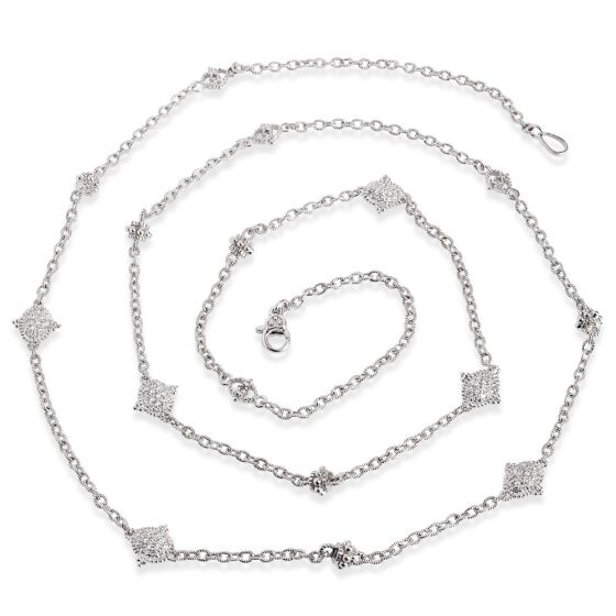 Judith Ripka Long Diamond Chain Necklace in 18k White Gold