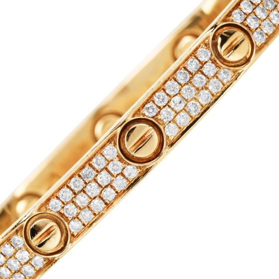 Italian 18K Gold Diamond Screw Design Bangle Bracelet