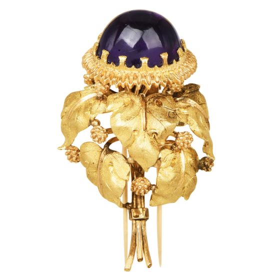 Vintage Buccellati Amethyst Acorn 18K Gold Brooch