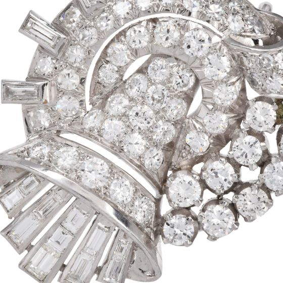 Antique Art Deco 7.60ct Diamond Platinum Spray Double Pin Brooch